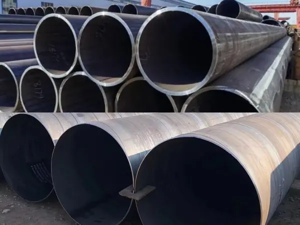 straight seam steel pipe, spiral steel pipe, LSAW vs SSAW, steel pipe manufacturing process, welded pipe comparison